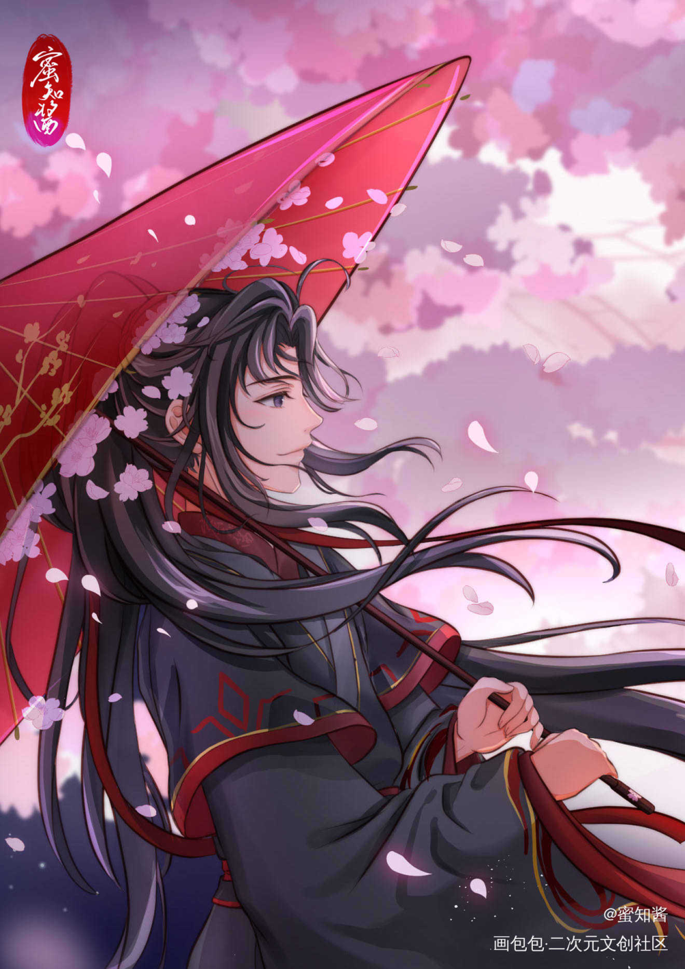 魔道忘羡同人《夜樱》_魔道祖师忘羡蓝忘机魏无羡古风日系我要上首推插画同人绘画作品