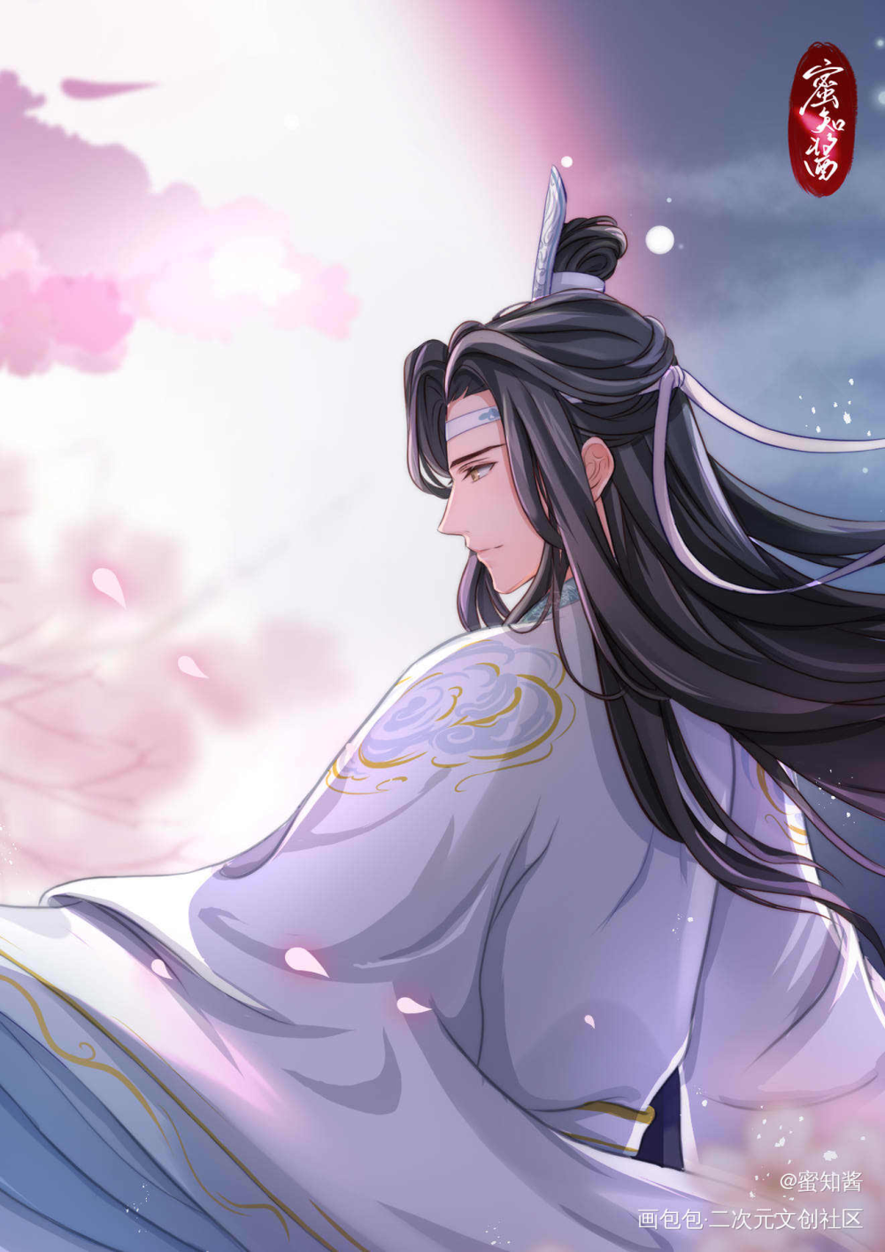 魔道忘羡同人《夜樱》_魔道祖师忘羡蓝忘机魏无羡古风日系我要上首推插画同人绘画作品