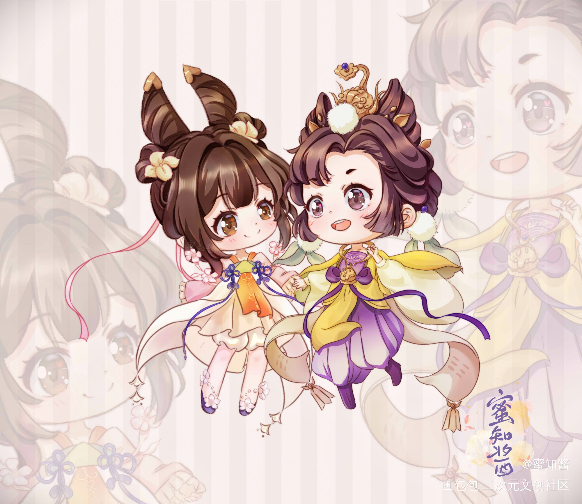 忘川风华录同人-婉儿&太平_忘川风华录平涂日系Q版我要上首推插画同人忘川风华录手游绘画作品