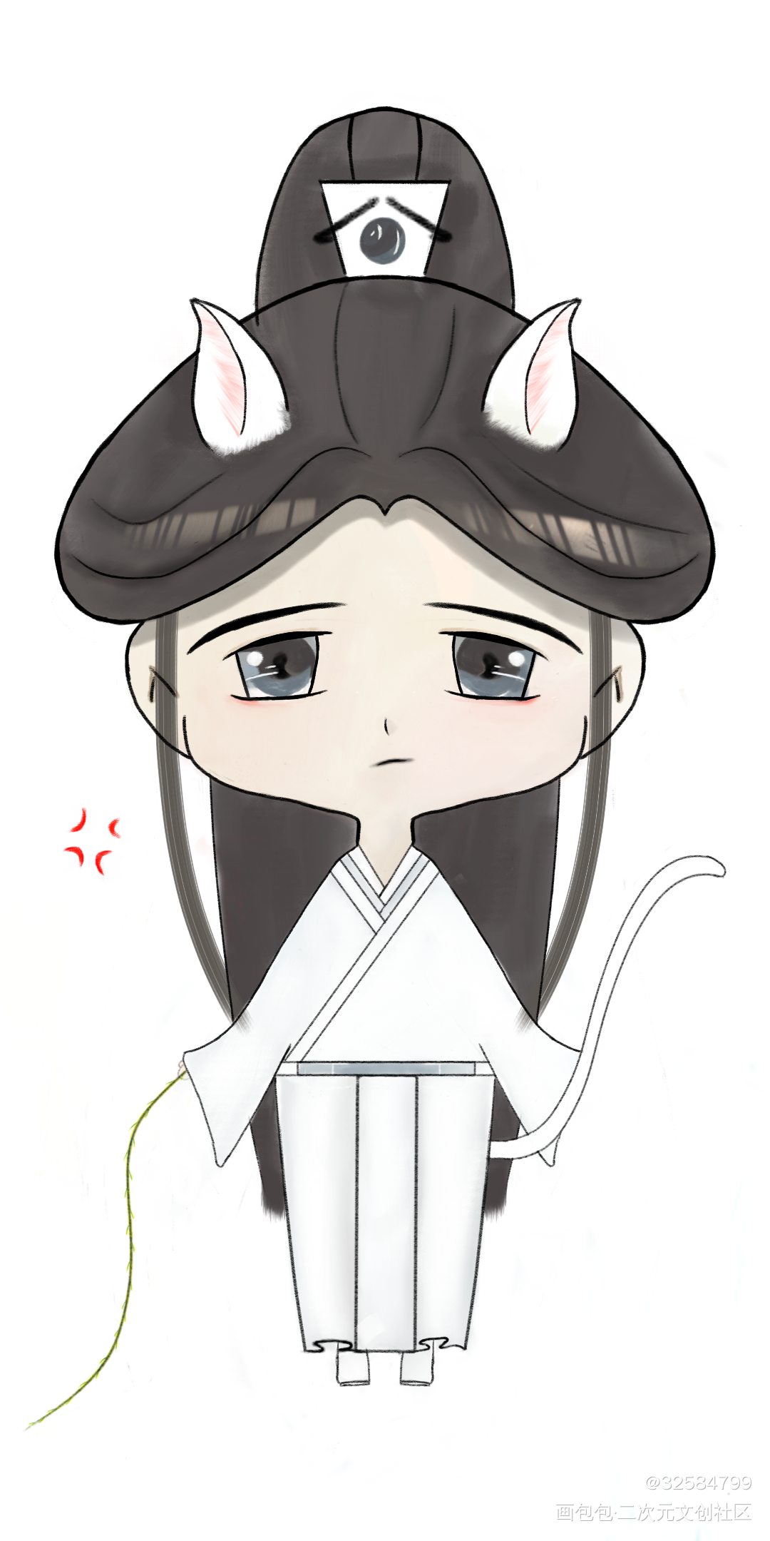 Q版晚宁_二哈和他的白猫师尊燃晚Q版模板绘画作品