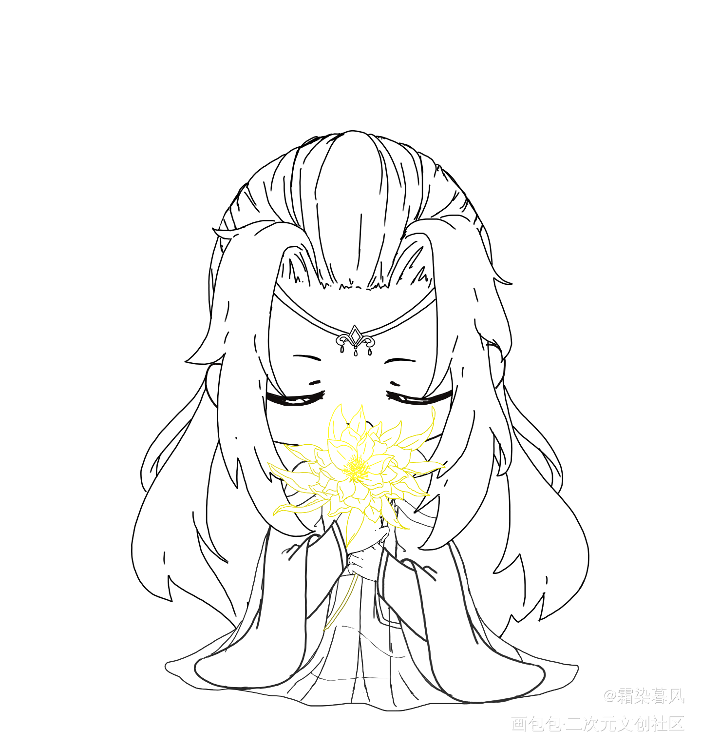 懒懒打个卡~_二哈和他的白猫师尊Q版华碧楠绘画作品