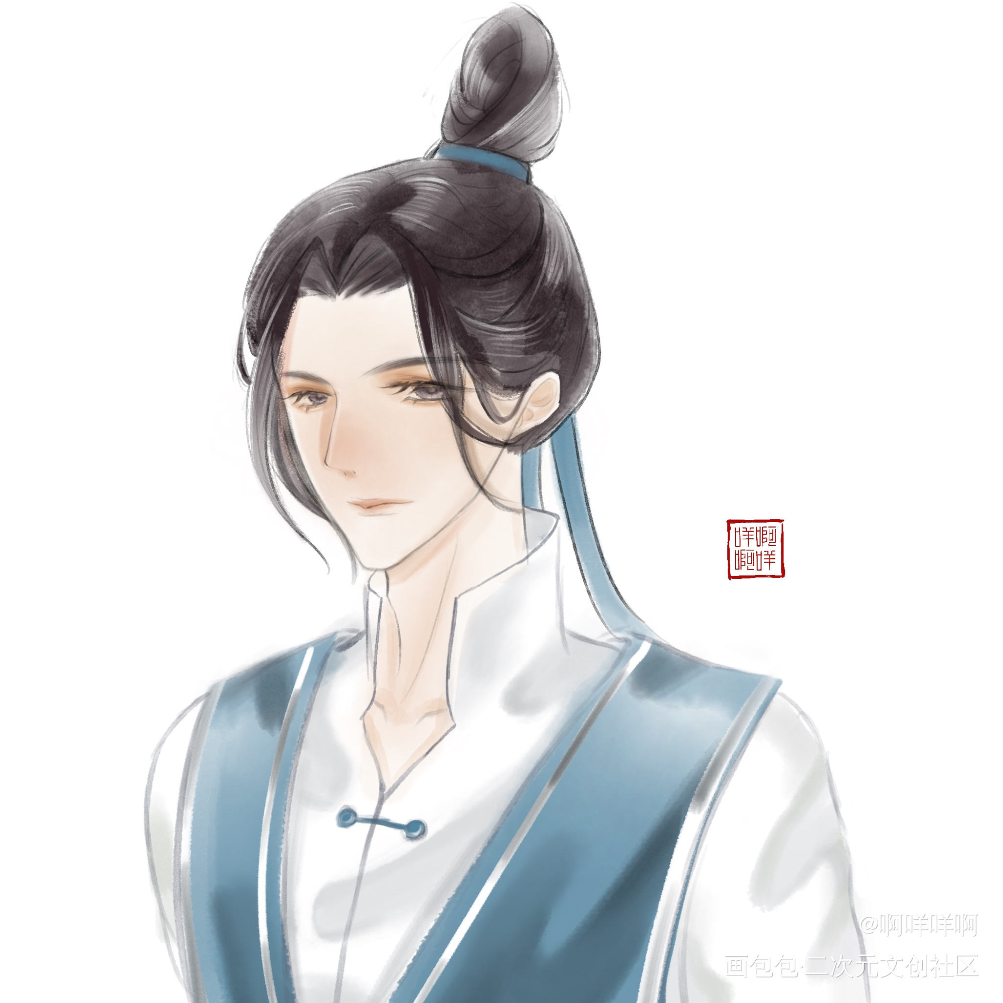 1个师昧昧_二哈和他的白猫师尊古风水彩绘画作品