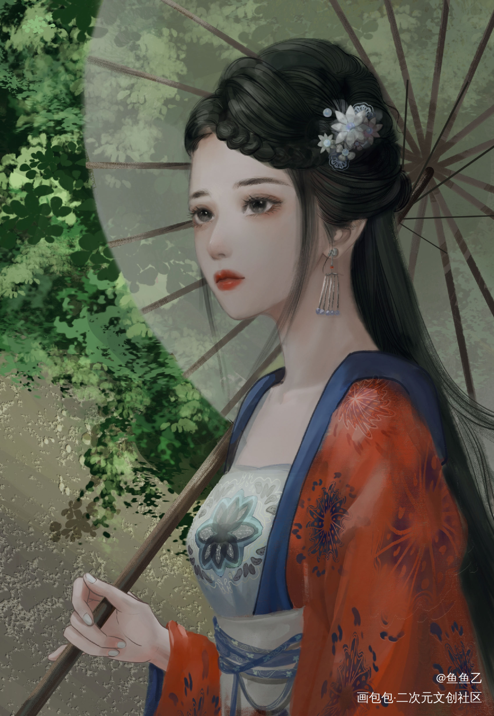 千巧撑伞_山河令古风原创绘画作品