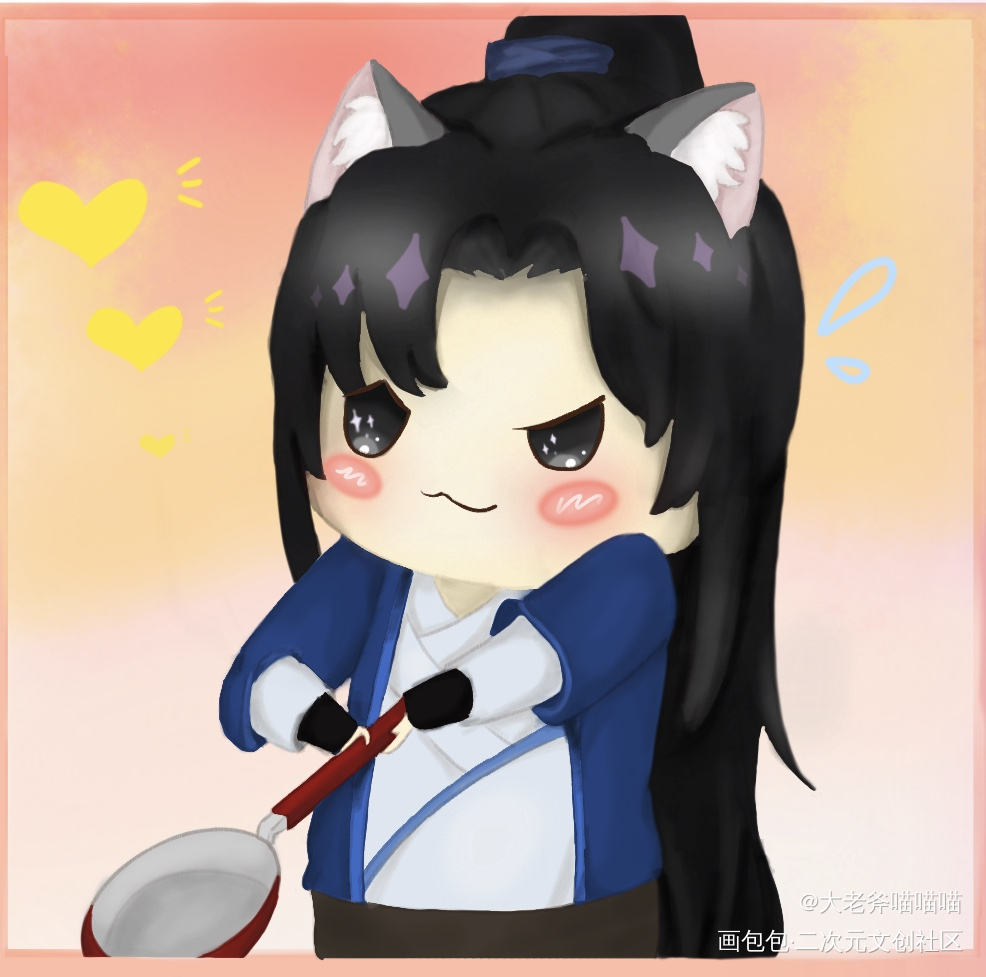 踏踏狗子晚宁的生活小日常_二哈和他的白猫师尊燃晚日系Q版绘画作品