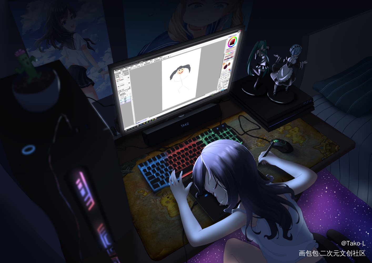 初来乍到，请多关照_平涂日系板绘绘画作品