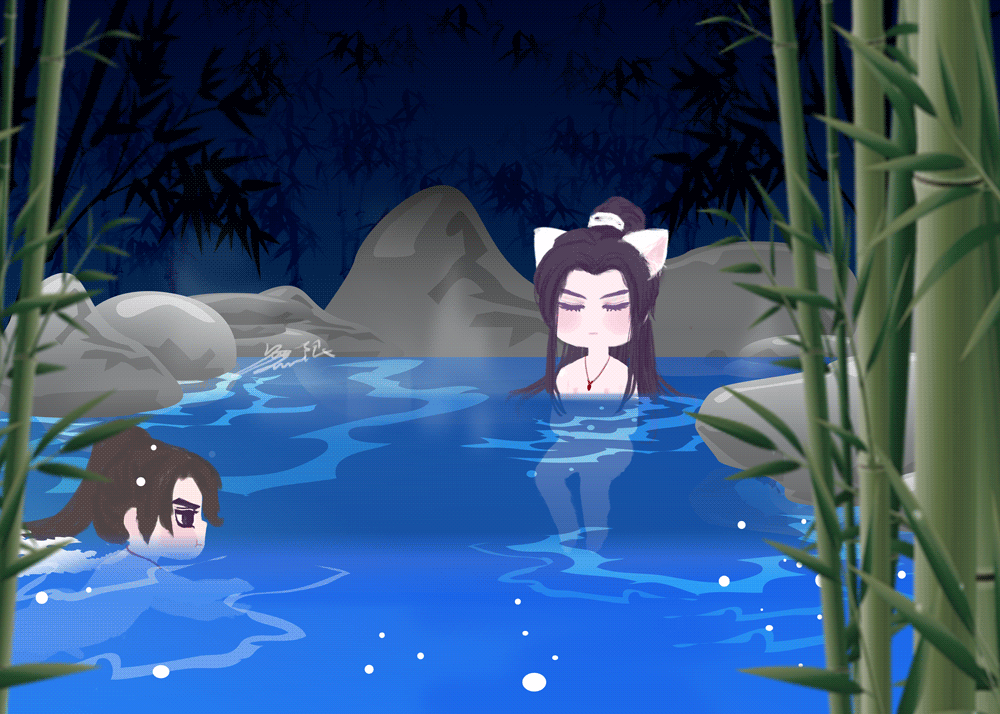 和师尊一起泡温泉_二哈和他的白猫师尊燃晚墨燃楚晚宁Q版同人绘画作品