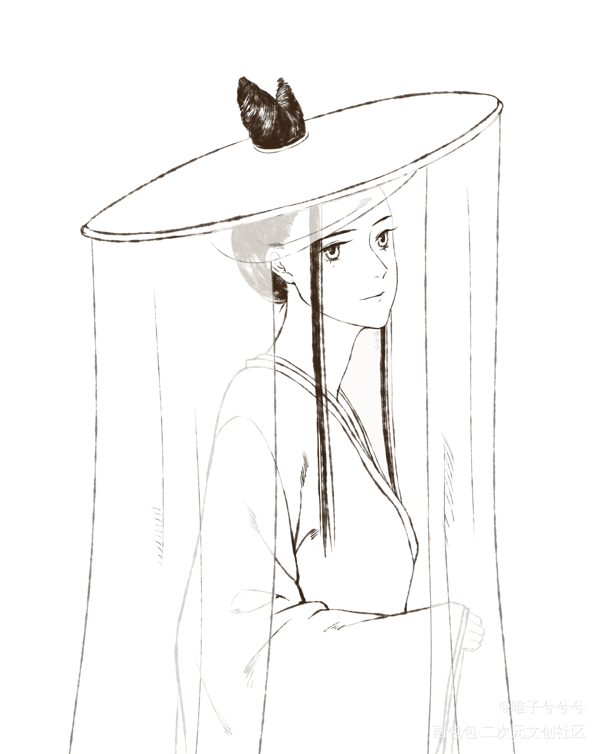想了想好像这张没发过_线稿古风同人夏达长歌行绘画作品
