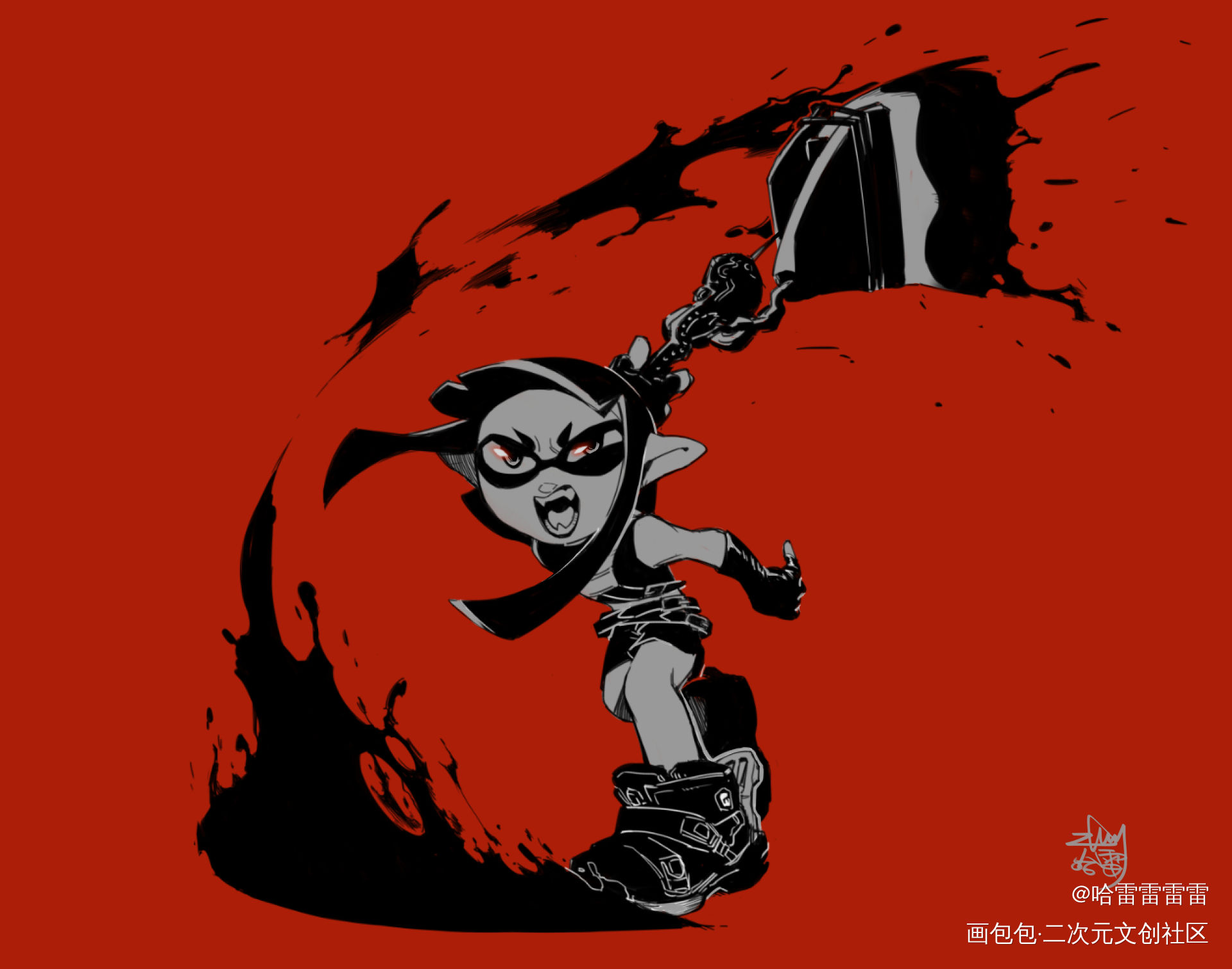 狂乱_Splatoon2立绘日系Q版同人喷射战士板绘插画板写绘画作品