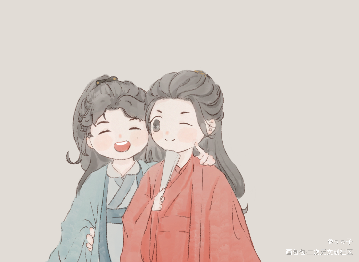 (*•̀ᴗ•́*)و ̑̑_山河令温周古风水彩Q版同人绘画作品
