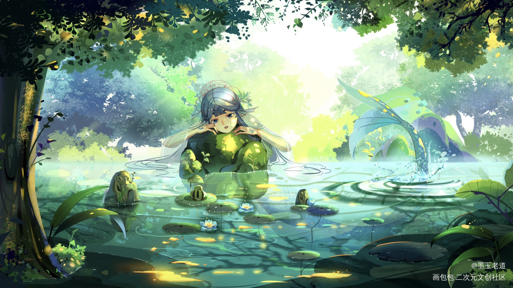 是夏天啊_手绘古风原创插画原创绘画作品