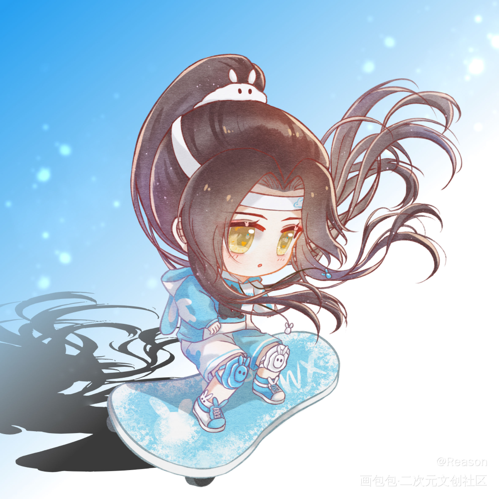 画了新无料！是小叽小羡滑滑板_魔道祖师忘羡蓝忘机魏无羡绘画作品