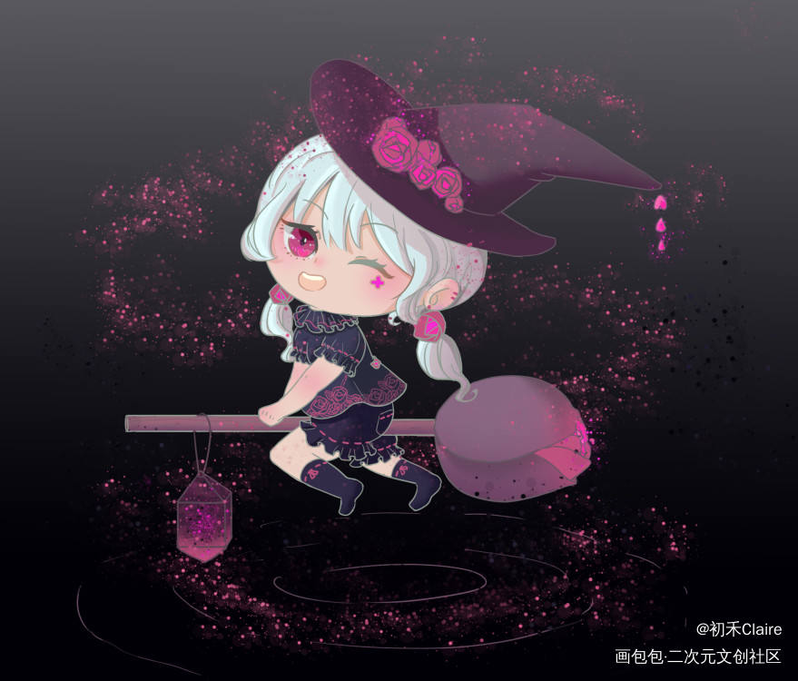 魔女来啦_日系Q版插画原创绘画作品