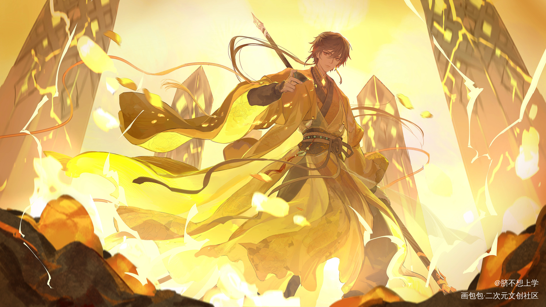钟离_原神钟离厚涂日系绘画作品