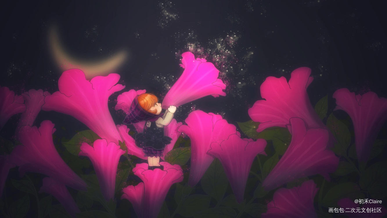 晚上有小精灵吹出漫天星光哦_求配文我要上首推插画原创绘画作品