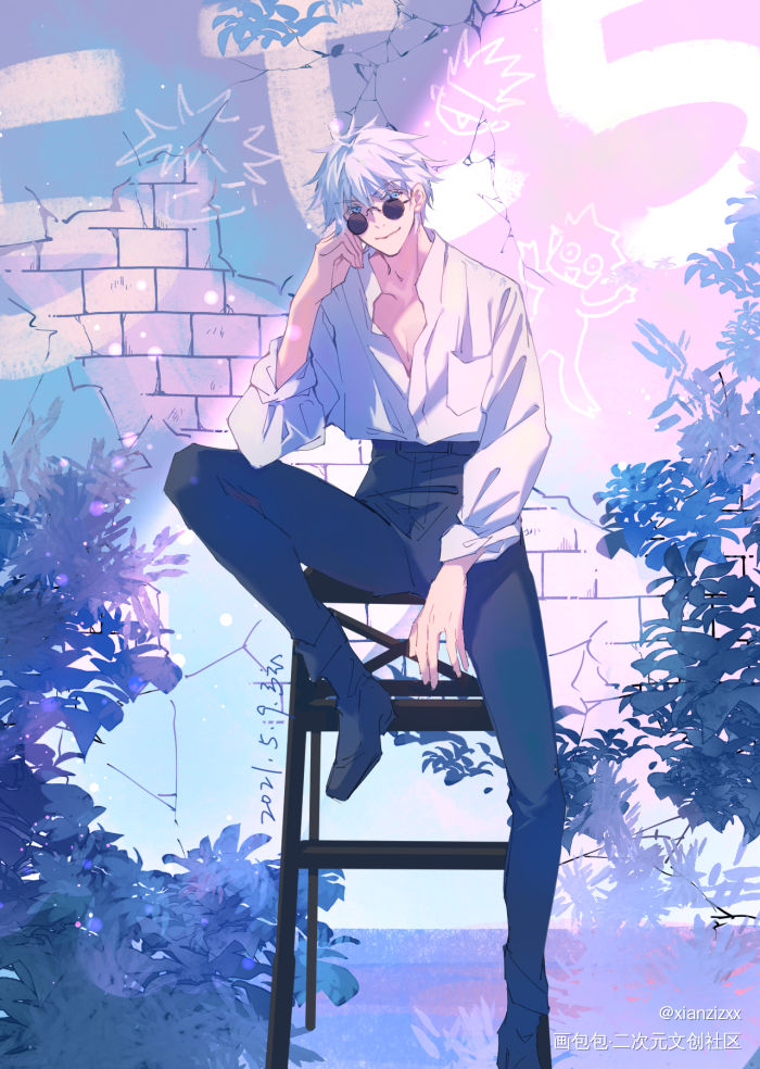 五条悟—涂鸦悟_咒术回战五条悟日系同人绘画作品