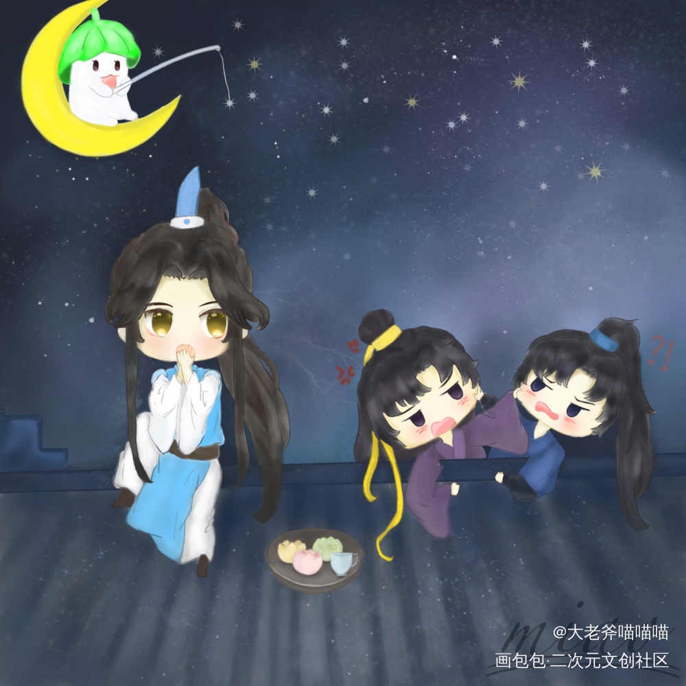 又是一个在晚上的小故事哈哈哈哈_二哈和他的白猫师尊燃晚日系Q版绘画作品