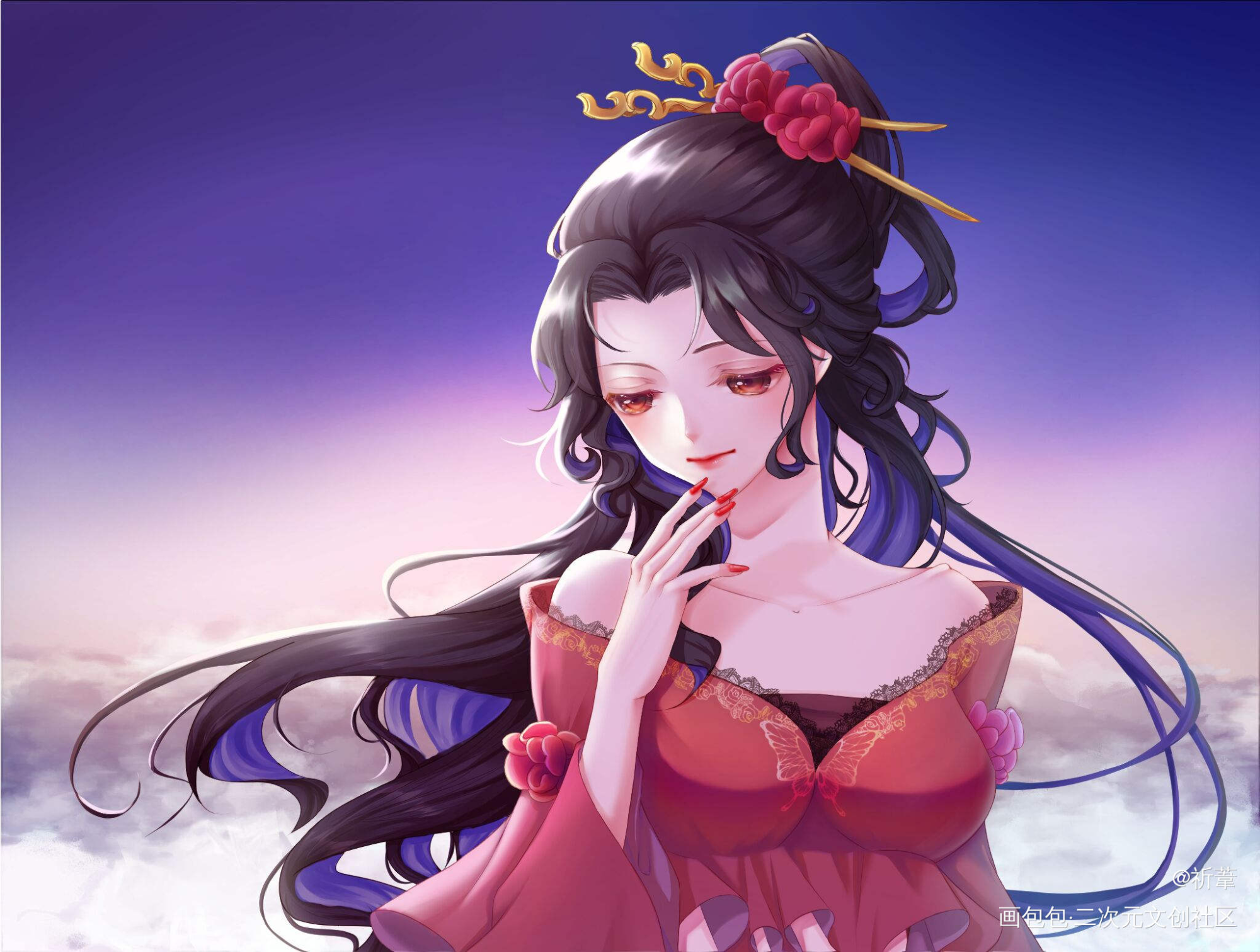 姬蜜儿_遇见逆水寒古风平涂日系绘画作品