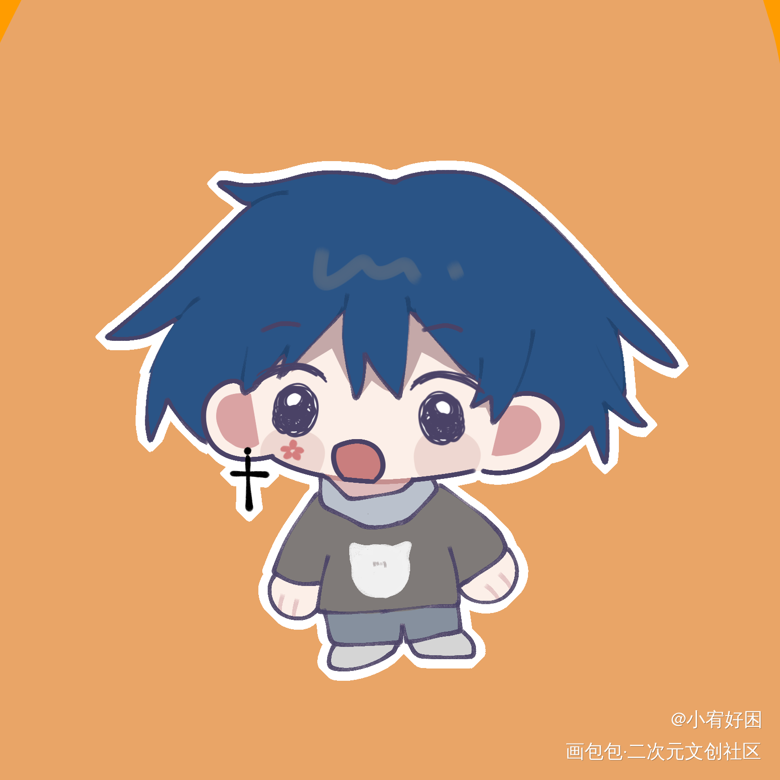 摸鱼_平涂日系Q版同人花少北绘画作品