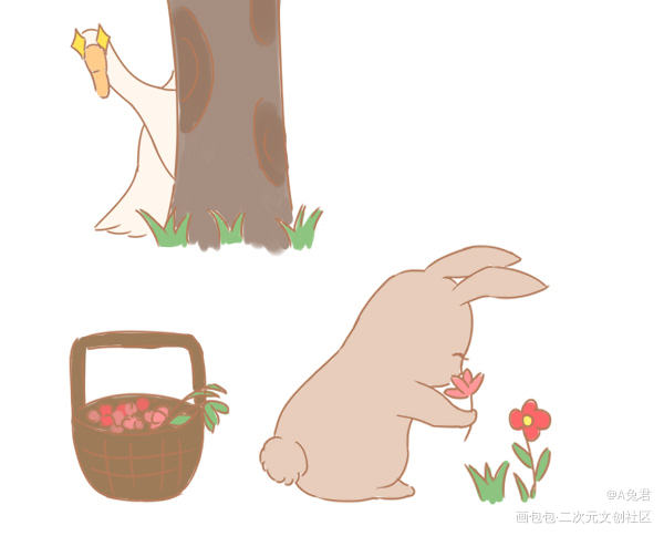 大鹅与兔兔_群秀Q版绘画作品