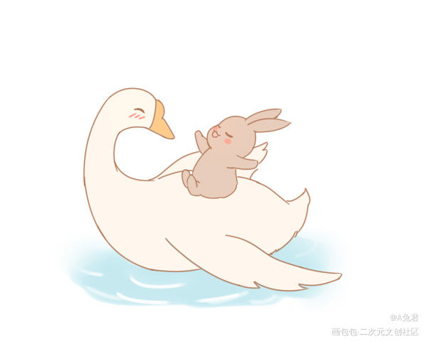 大鹅与兔兔_群秀Q版绘画作品