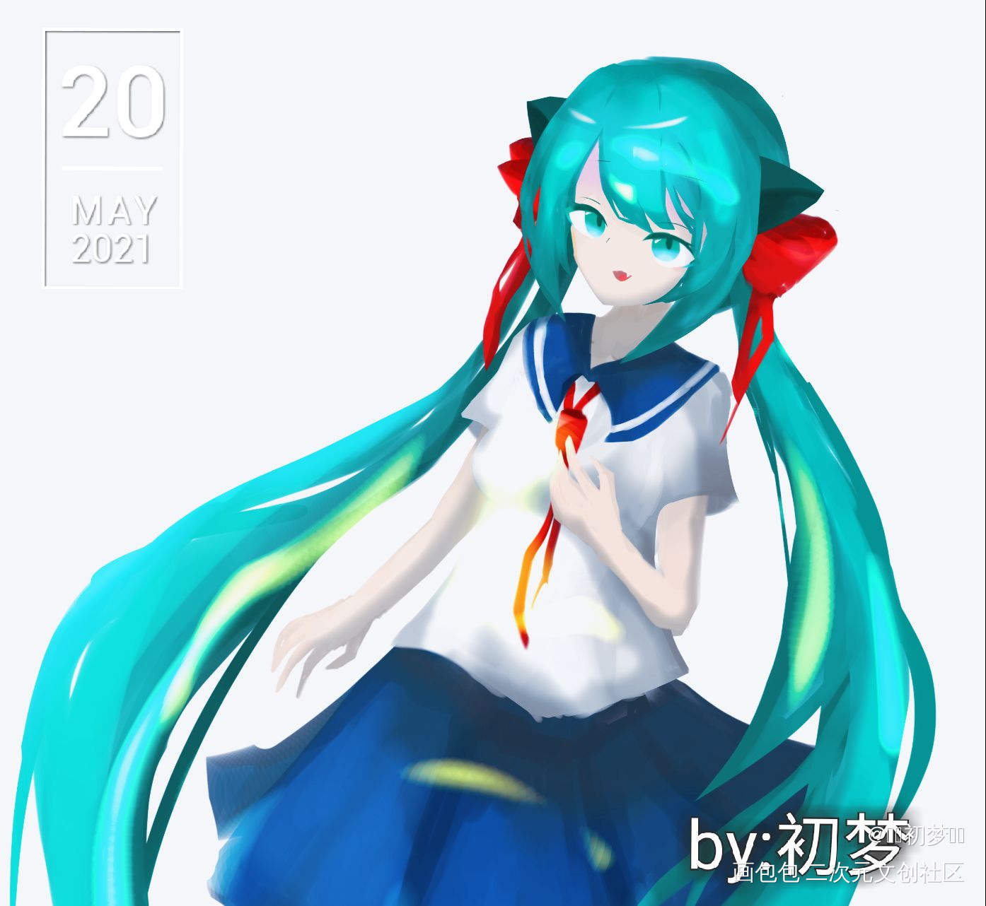 初音未来-指绘_初音未来指绘绘画作品
