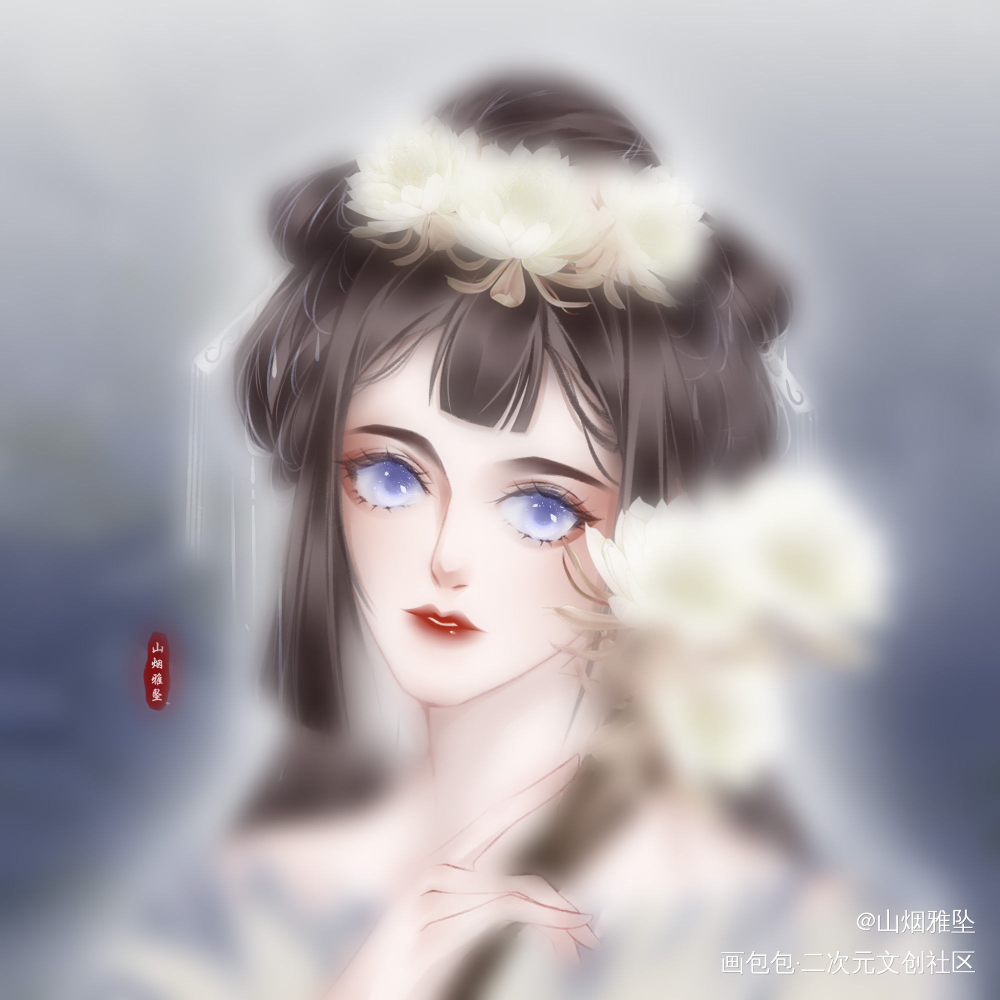 昙花少女_古风平涂绘画作品