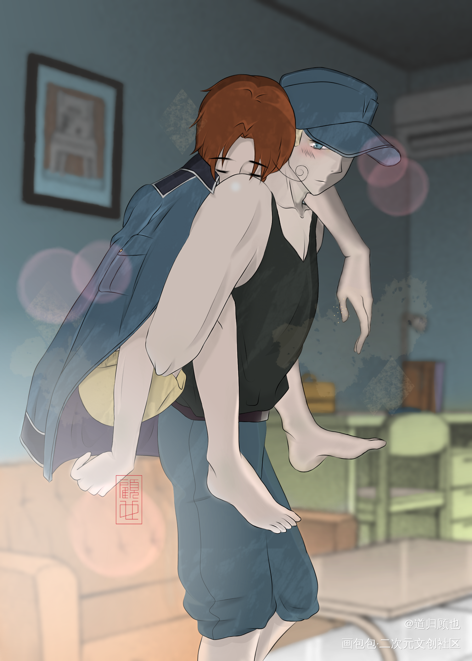 嘘——他睡着啦_黑塔利亚花夫妇独伊aph绘画作品