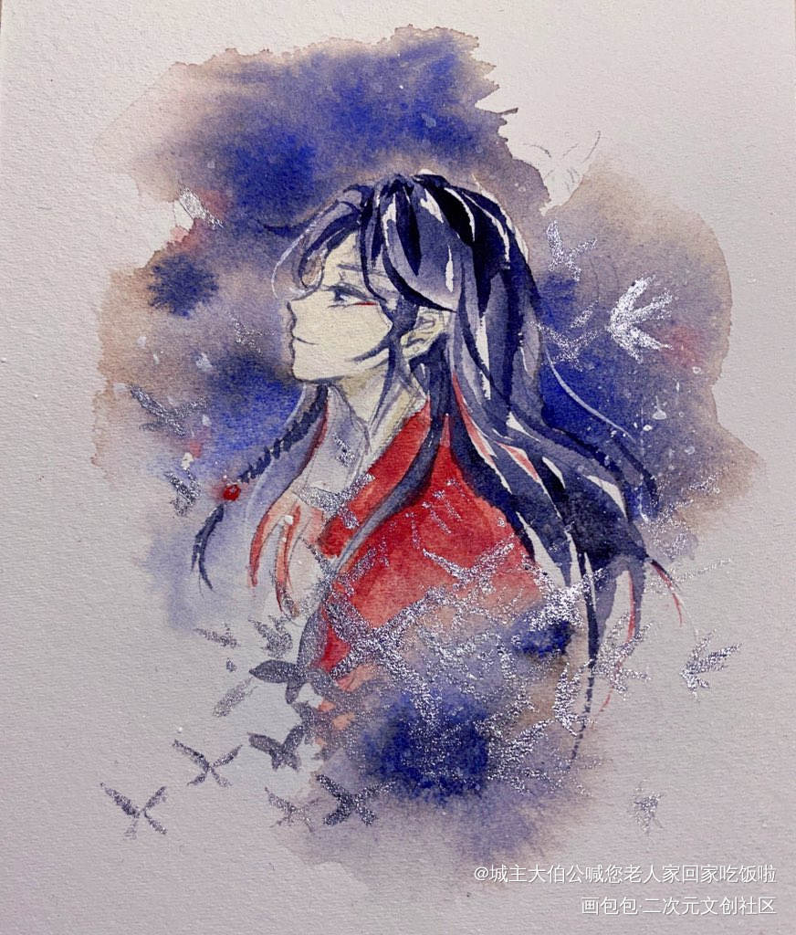 “他会养一群蝴蝶”_天官赐福花城绘画作品