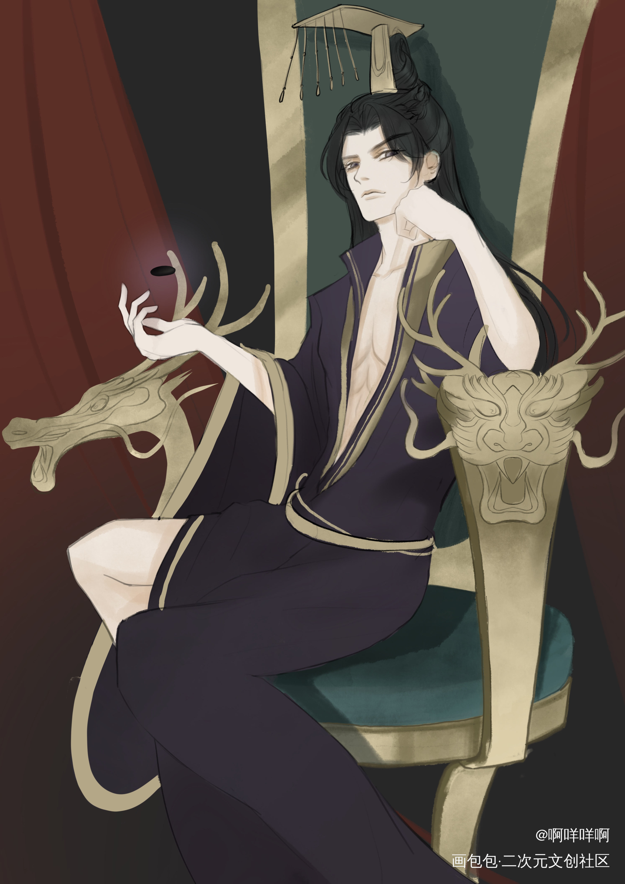 踏踏_二哈和他的白猫师尊燃晚踏仙君墨燃绘画作品