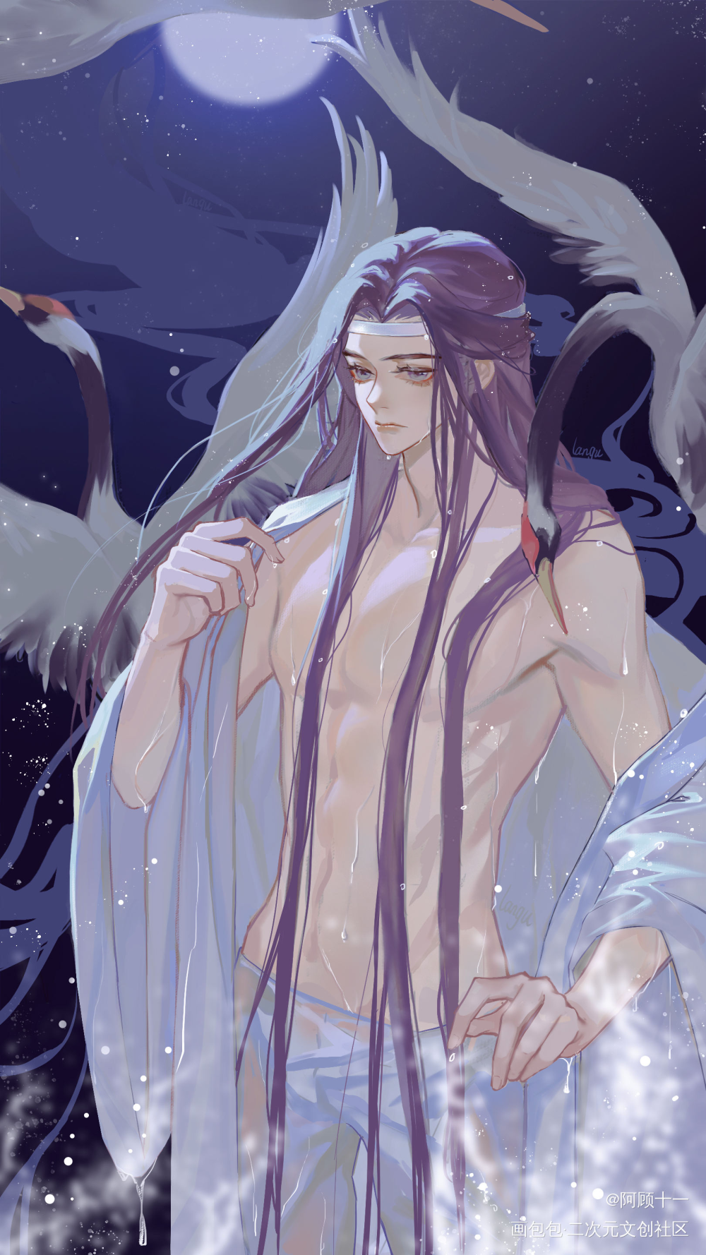 白鹤出水_魔道祖师忘羡蓝忘机半厚涂插画绘画作品