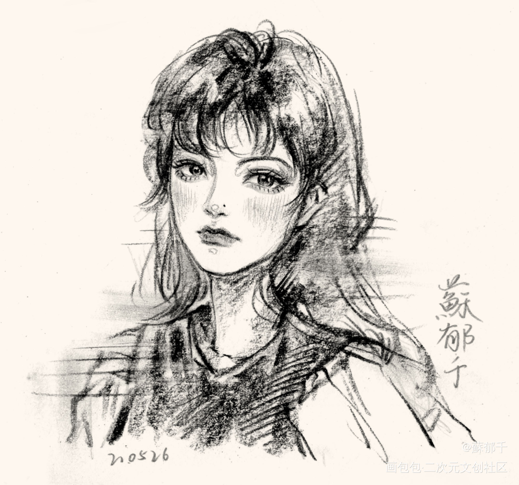 速写头像过程_手绘绘画作品
