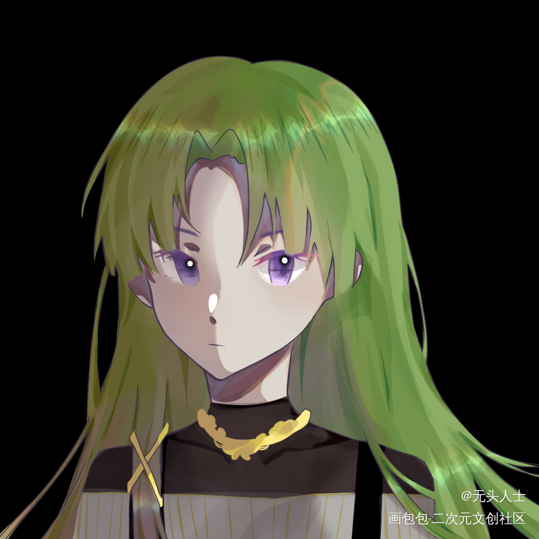 绿头发的妹妹_手绘绘画作品
