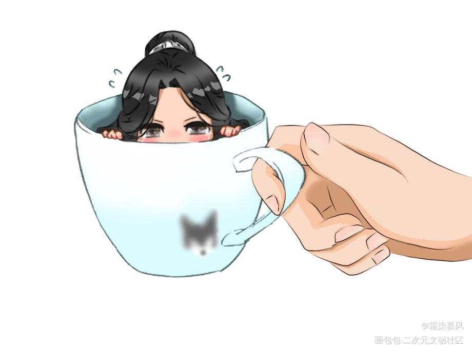 茶杯宁~加一只茶杯墨线稿~_二哈和他的白猫师尊燃晚Q版绘画作品