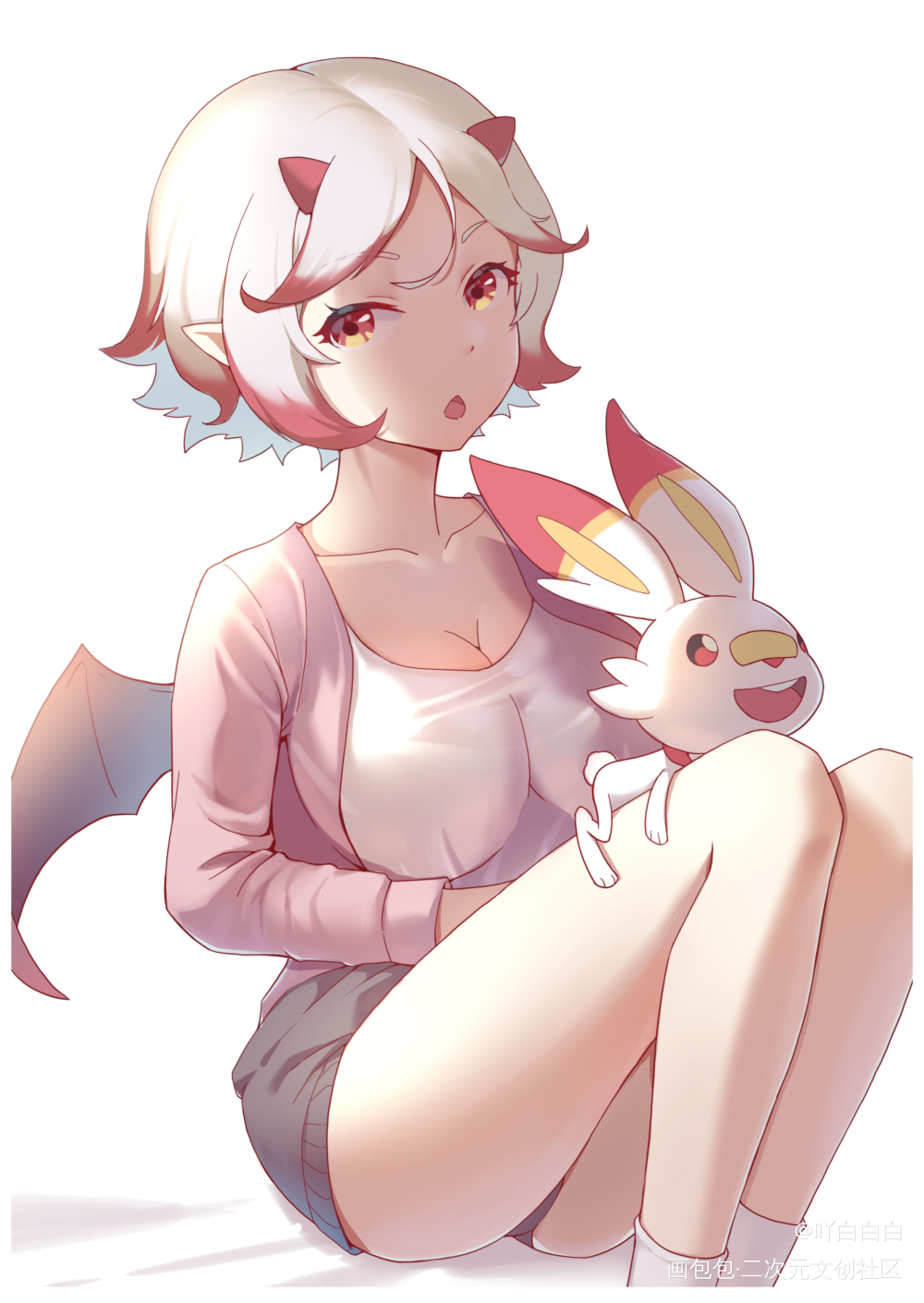 新上色翻车之炎兔儿和大姐姐_宝可梦平涂绘画作品