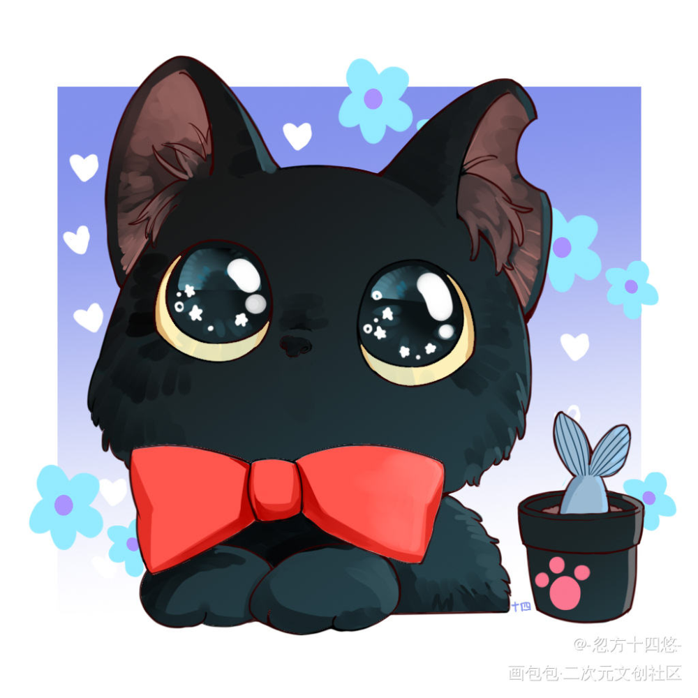 一只长的有礼貌的小猫咪_平涂头像关爱流浪动物领养代替购买猫无偿原创绘画作品