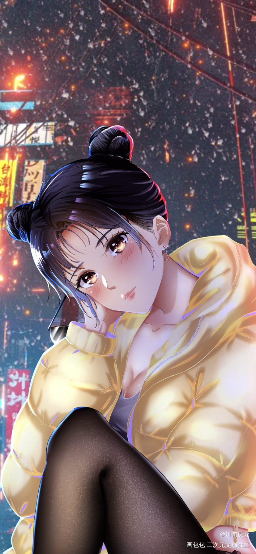 赛博朋克女孩_平涂日系求点评我要上首推插画板写原创绘画作品