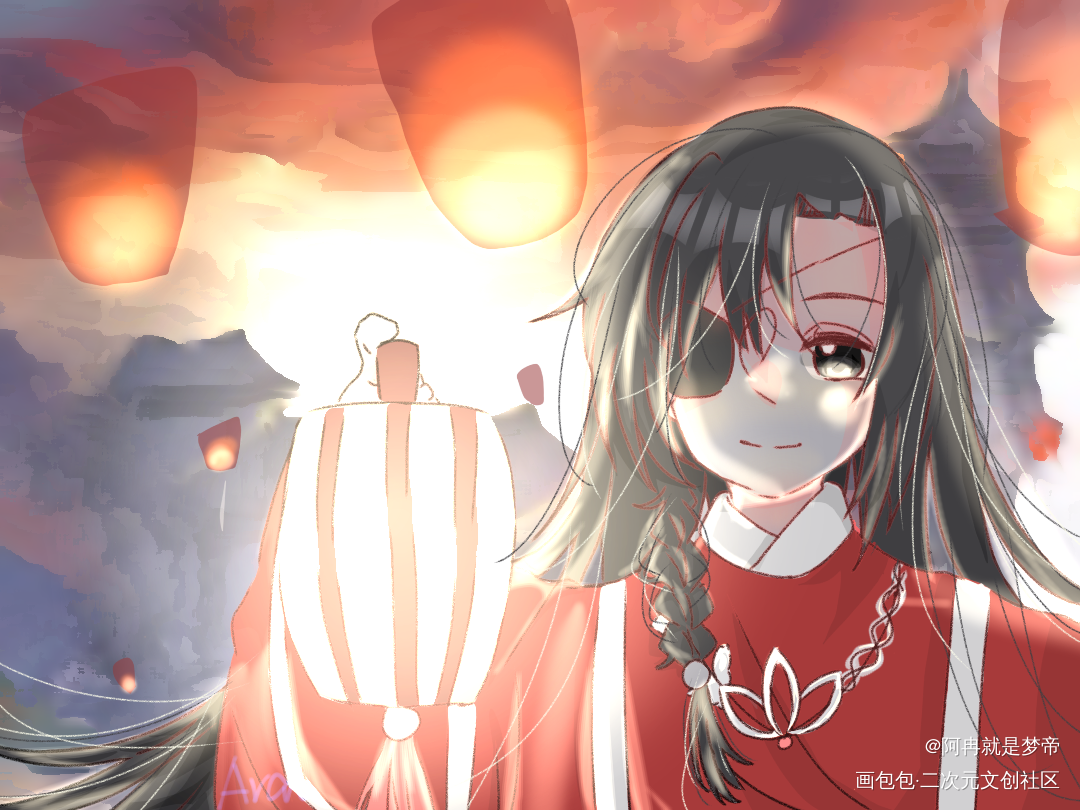 明灯三千_天官赐福花怜手绘平涂绘画作品