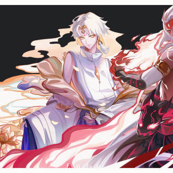 阿修罗x帝释天_阴阳师平涂日系插画绘画作品