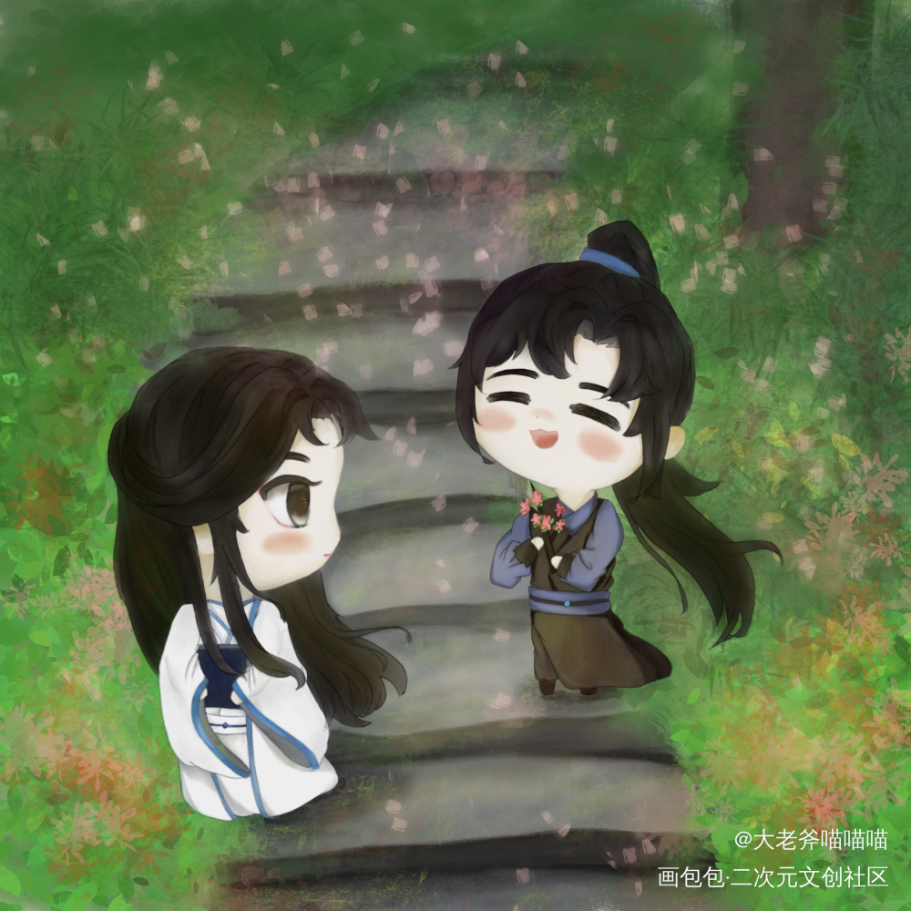 _二哈和他的白猫师尊燃晚日系Q版绘画作品