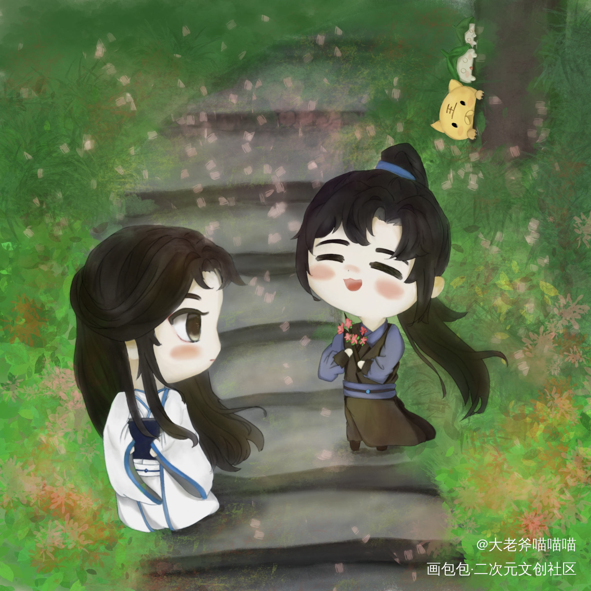 _二哈和他的白猫师尊燃晚日系Q版绘画作品