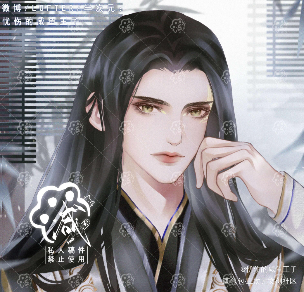 画帅哥使我快乐_剑网3古风平涂头像插画原创oc绘画作品