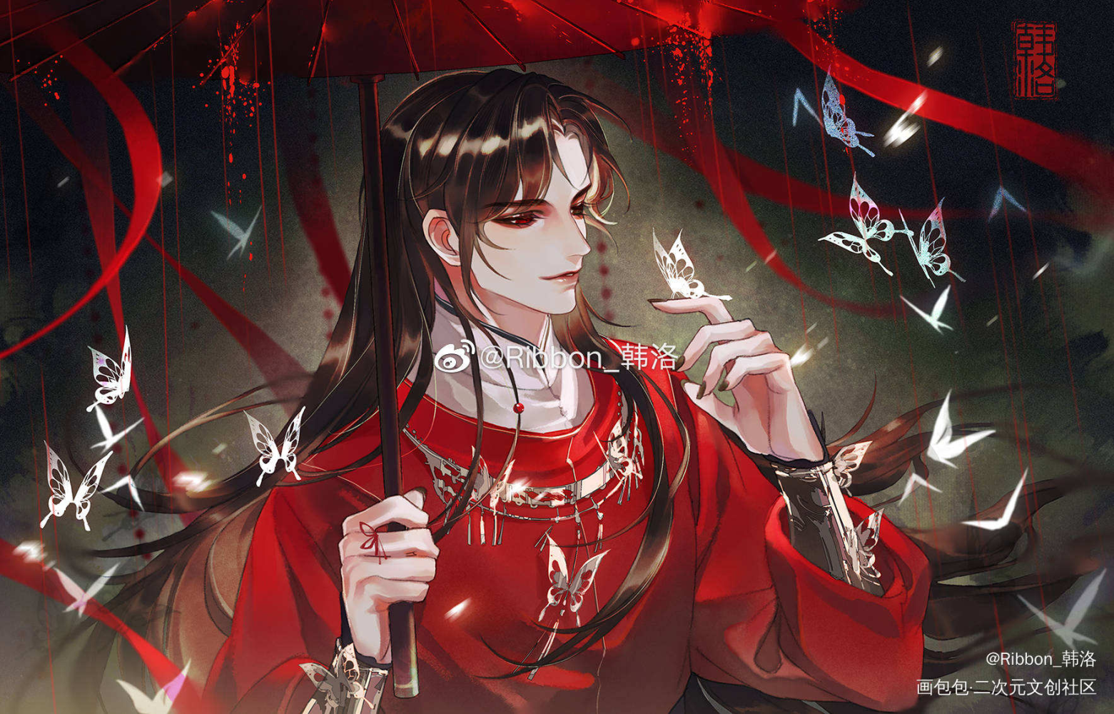 “血雨探花，花城”_天官赐福花城平涂插画同人绘画作品