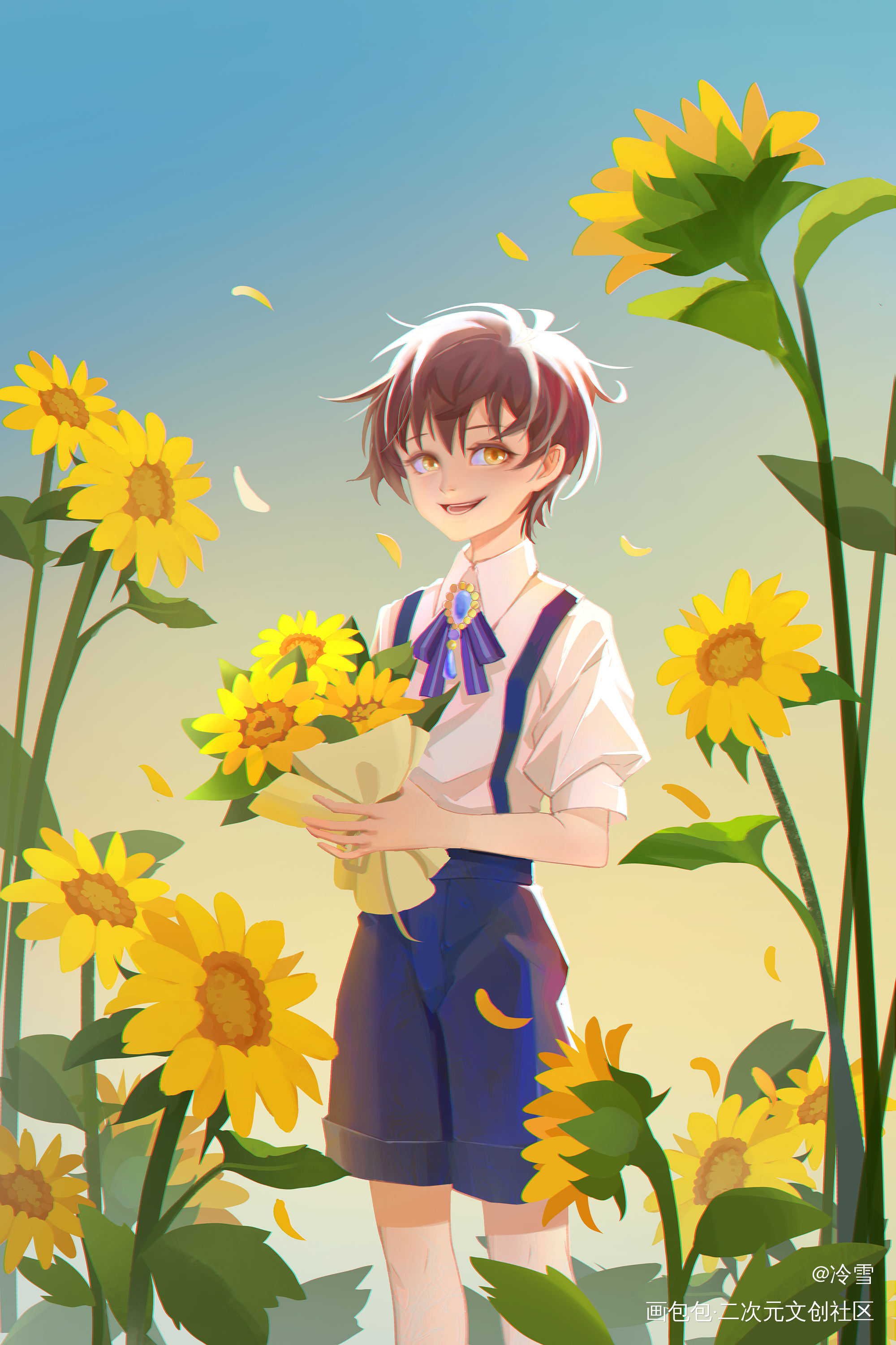 向日葵男孩_日系绘画作品
