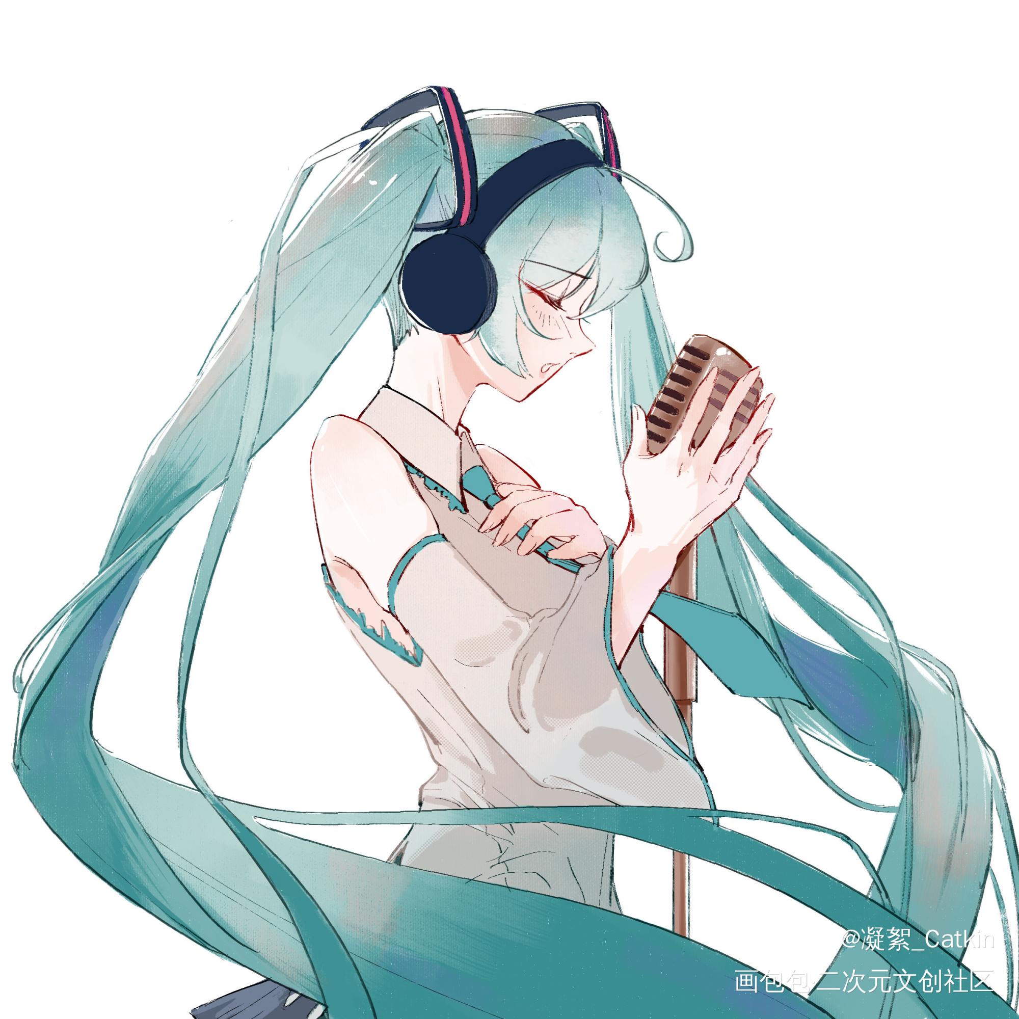_miku初音未来平涂日系同人绘画作品