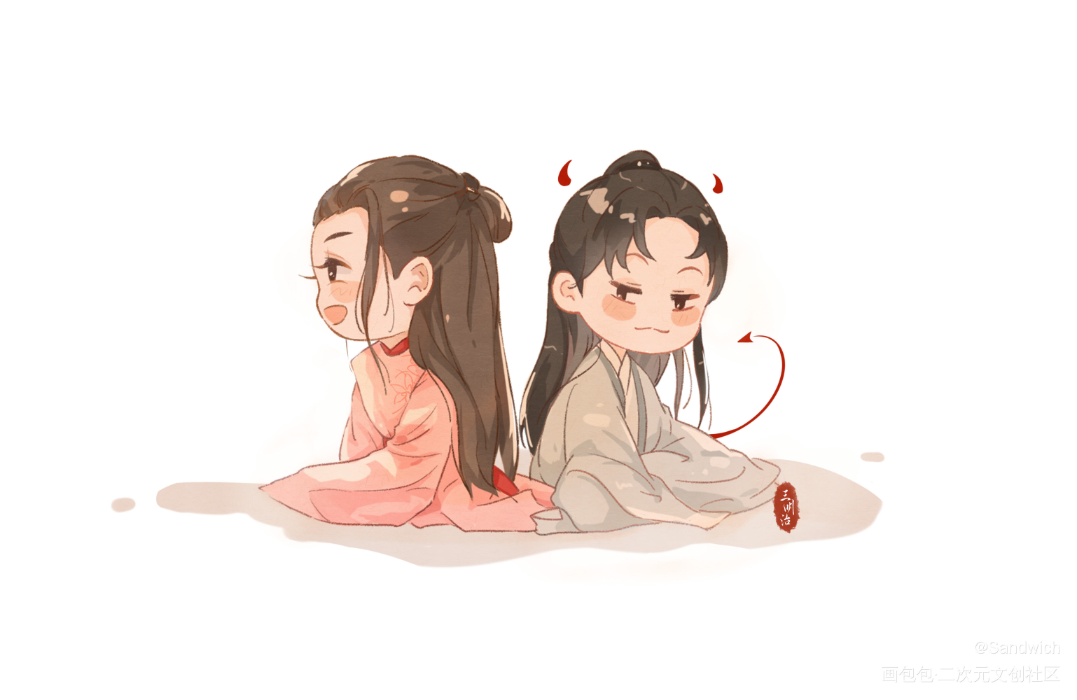 准备凑个九宫格～_浪浪钉古风Q版插画同人俊哲原创绘画作品