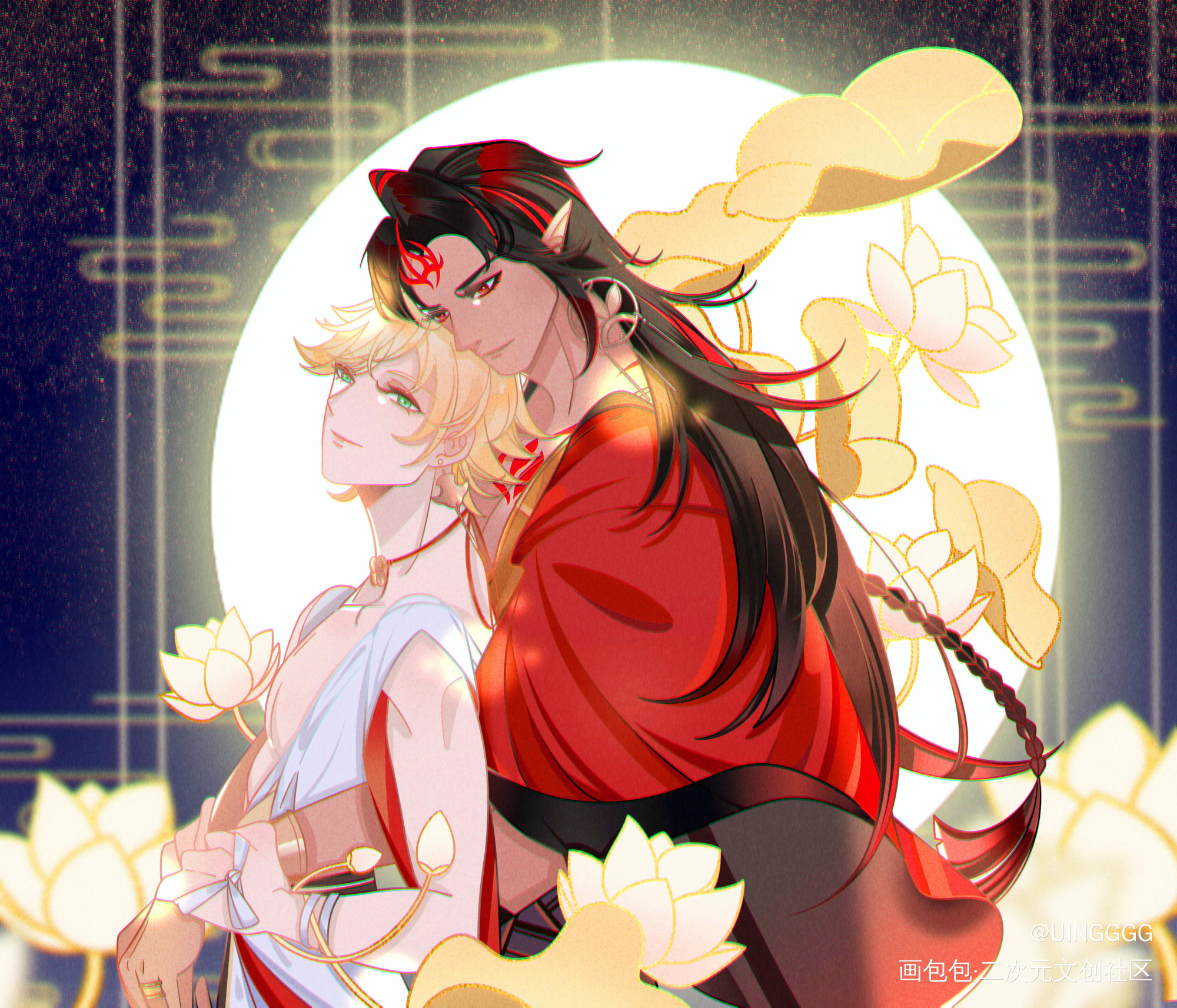 小莲花和他的大英雄✓_阴阳师修释修帝绘画作品