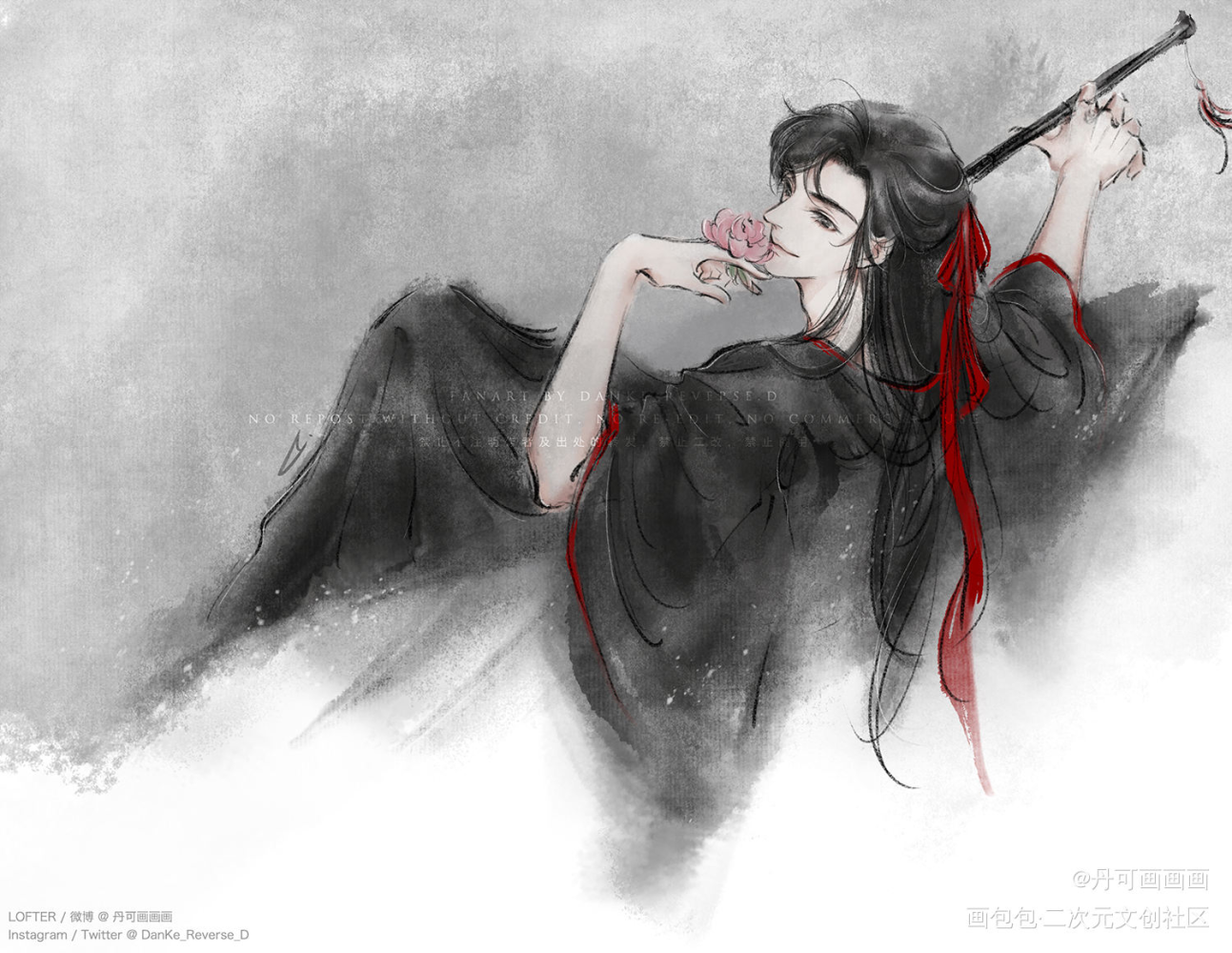 重温广播剧，画个老祖～??_魔道祖师忘羡魏婴夷陵老祖魏无羡水墨平涂同人绘画作品