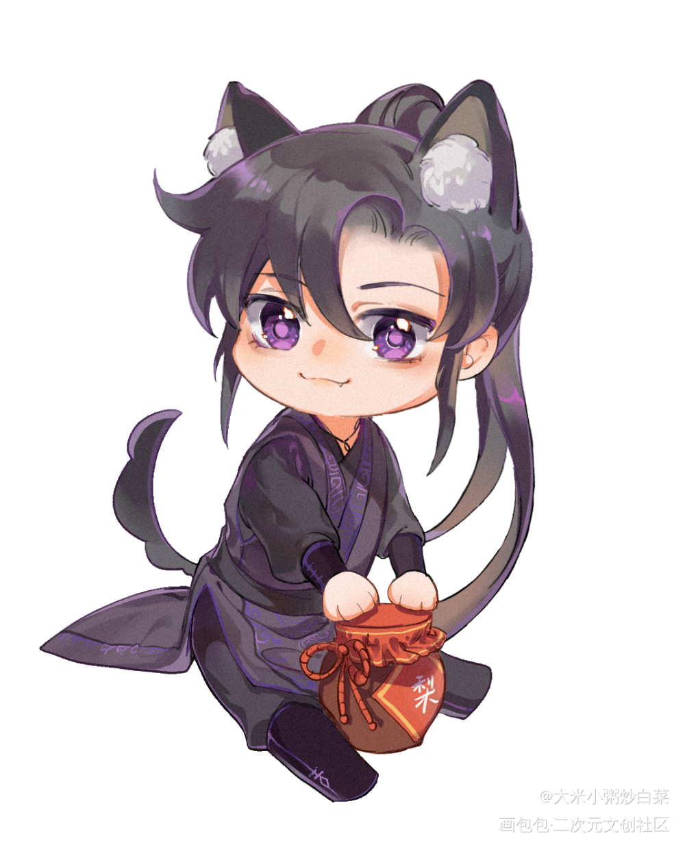 保护师尊的梨花白！！！_二哈和他的白猫师尊墨燃古风Q版绘画作品