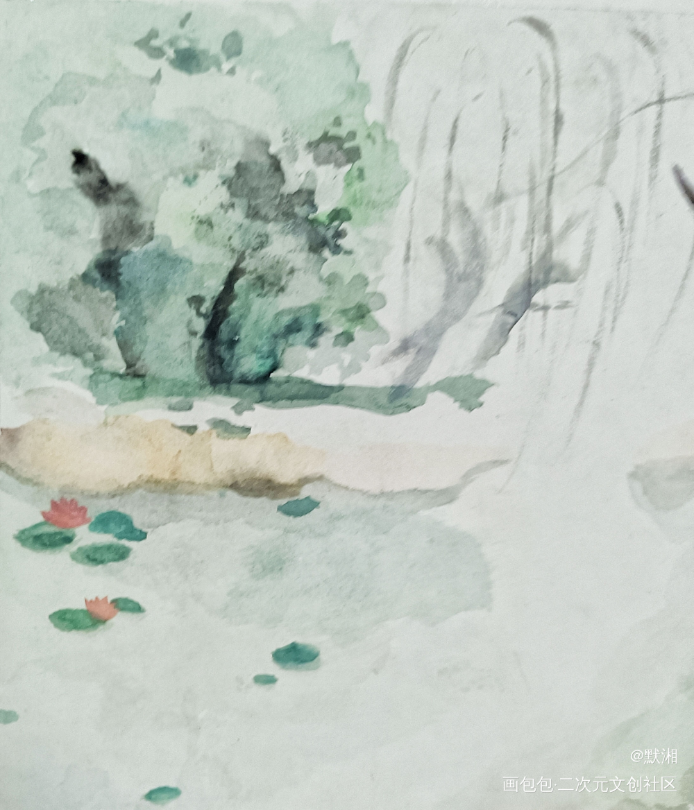 红莲水榭_二哈和他的白猫师尊燃晚水彩绘画作品