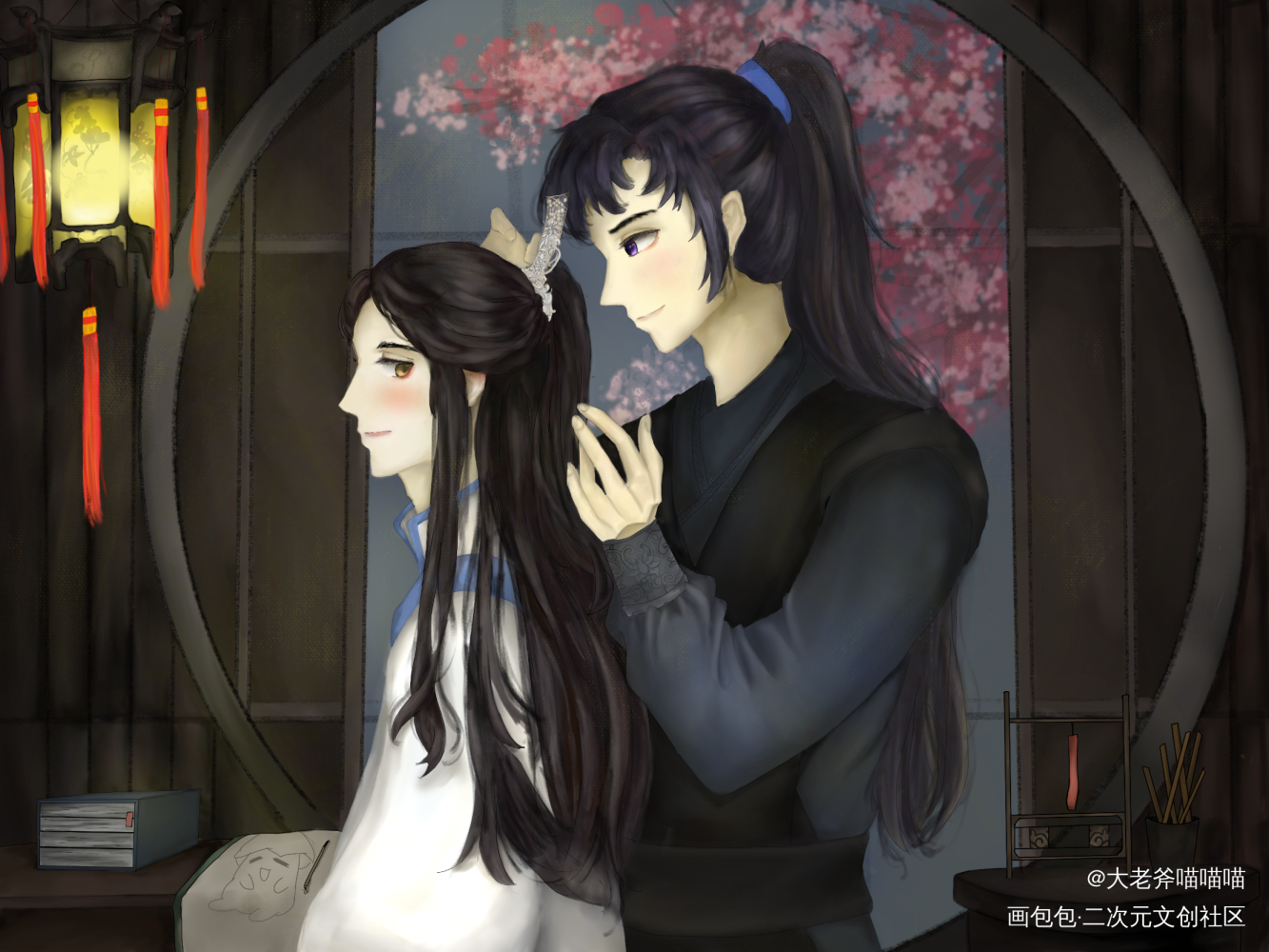 “一豆灯，一双人”_二哈和他的白猫师尊燃晚绘画作品